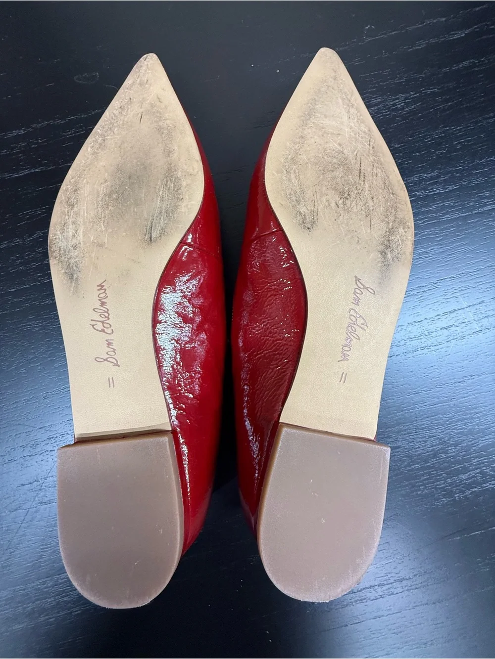 Sam Edelman Red Patent Pointed-Toe Triple-Strap Flats